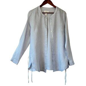 Peck & Peck Linen Tunic Button Down has Side Slits with Ties Robin Egg Blue  Med